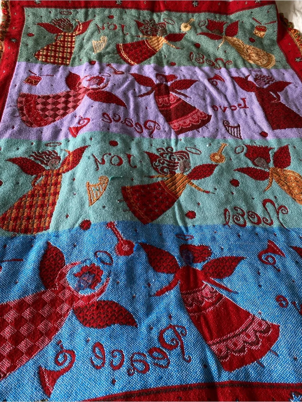 Vintage Christmas Angel Tapestry Throw Blanket Woven Afghan Holiday Joy Peace D